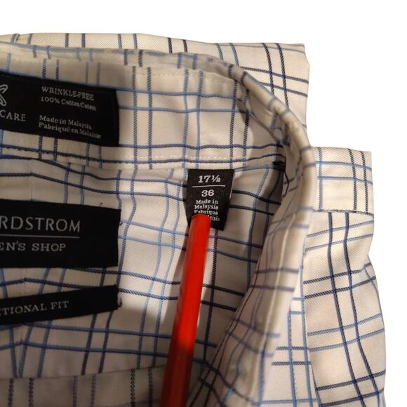 Nordstrom Men's Shop White Blue Button Up Shirt Traditional Fit Size 36 x 17.5 - Picture 8 of 8